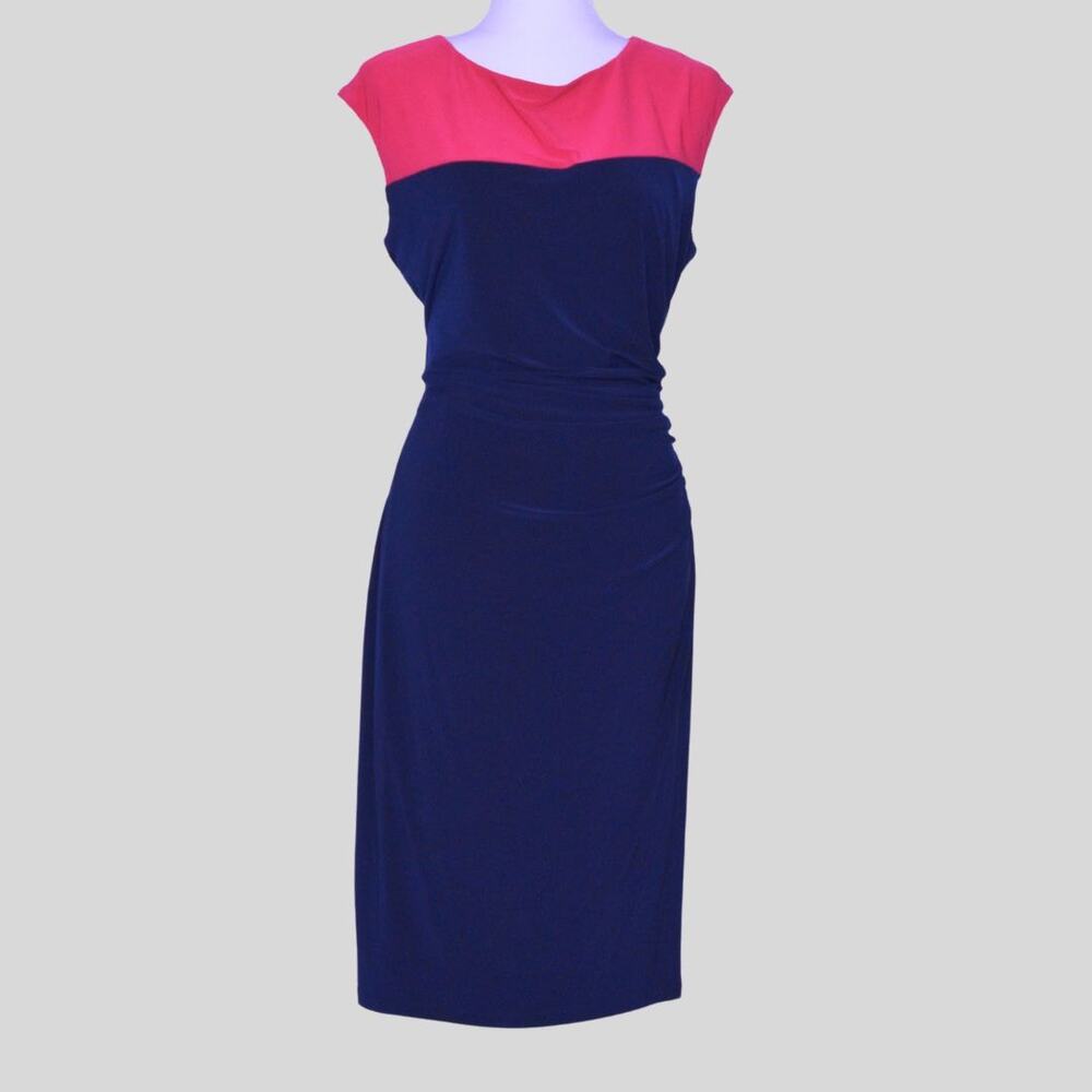 RALPH LAUREN Jersey Ruched Dress Pink/Navy Size 16 - Picture 2 of 9